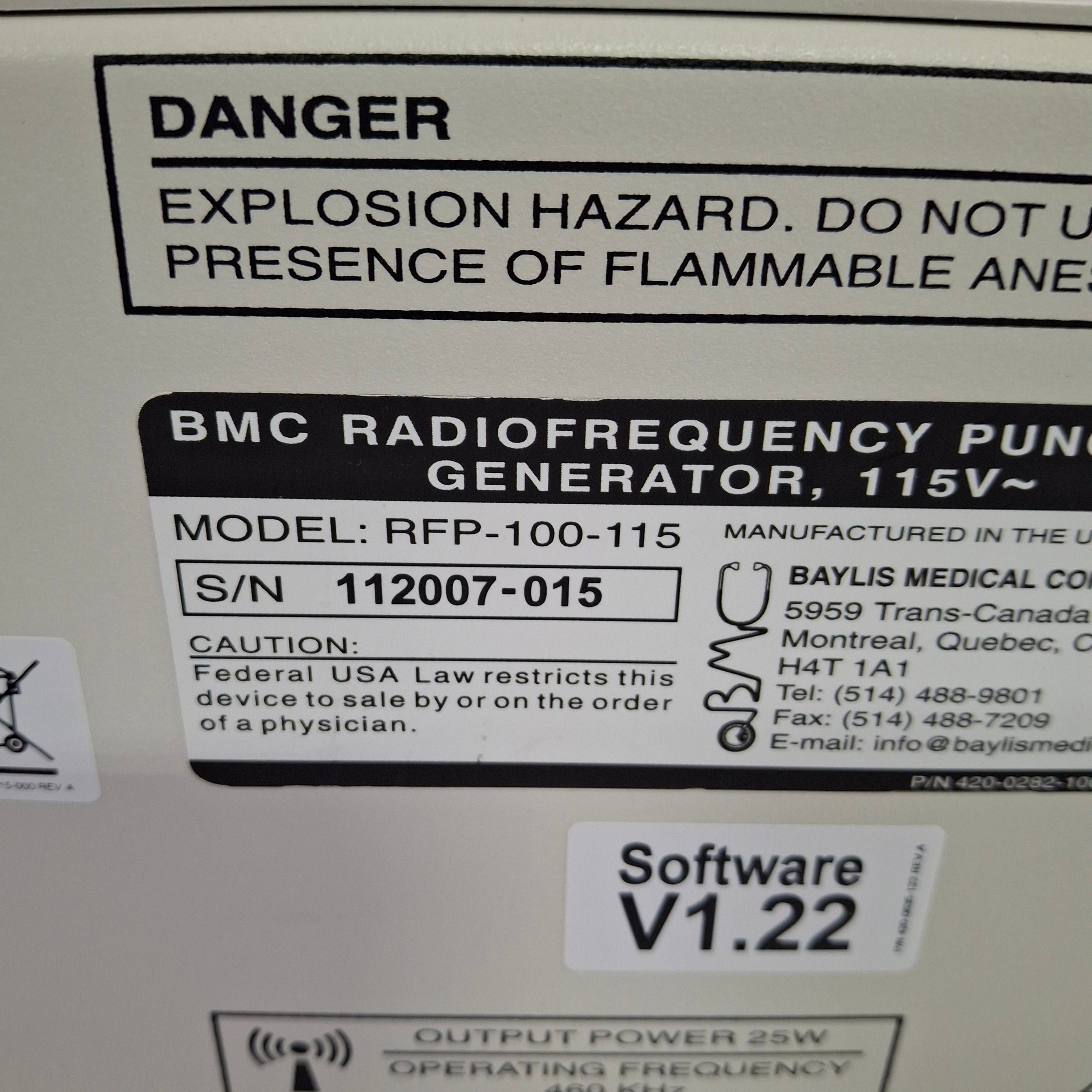 Sell Radio Frequency Unit (RF) BAYLIS RFP-100-115 (United States) | Bimedis